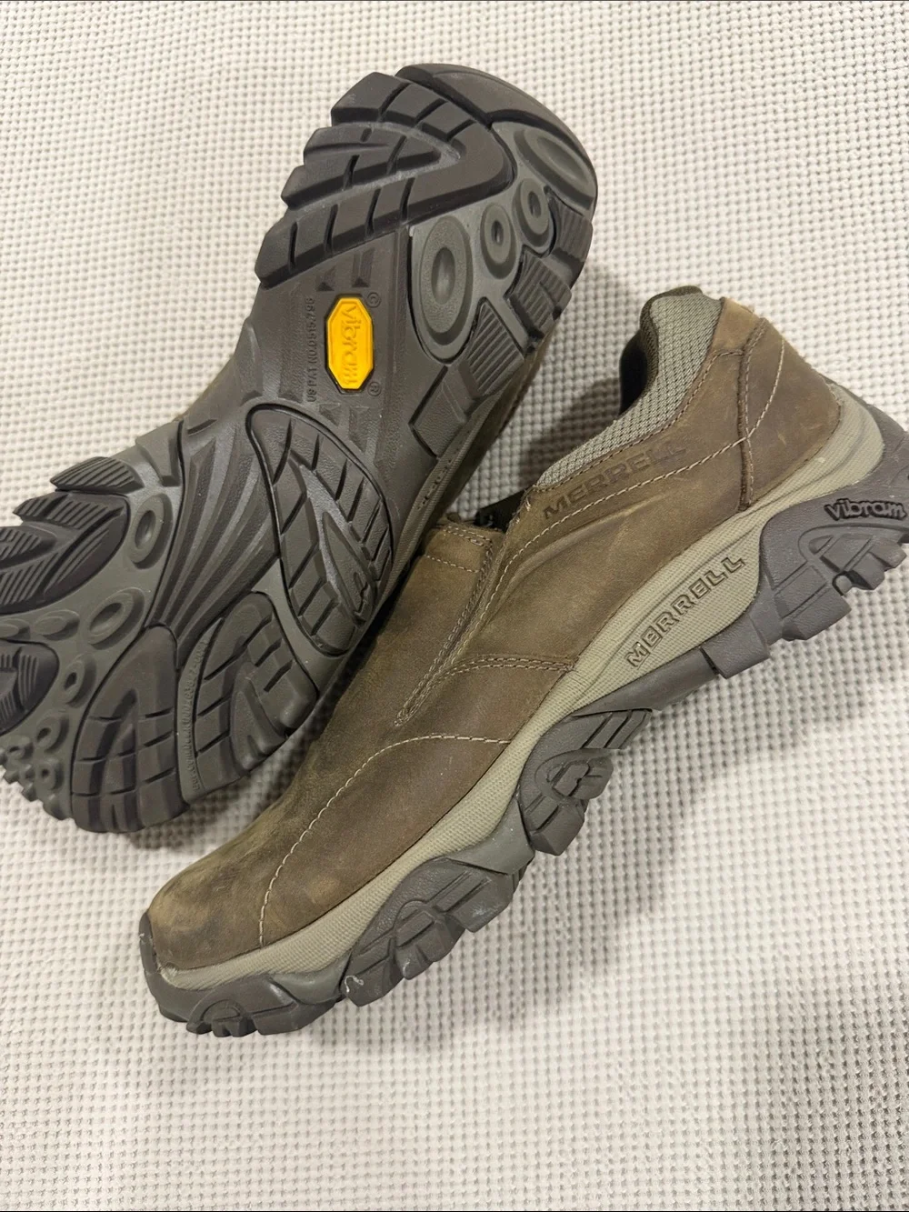 Merrell Men's Olive Brown Slip-On Leather Trail Shoes